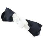 Chanel Camellia Ribbon Satin Black White Barrette