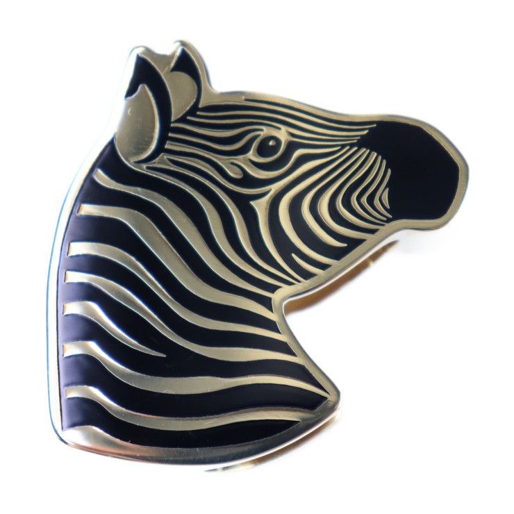 Hermes Square Ring 90 Scarf Metal Gold Black Zebra