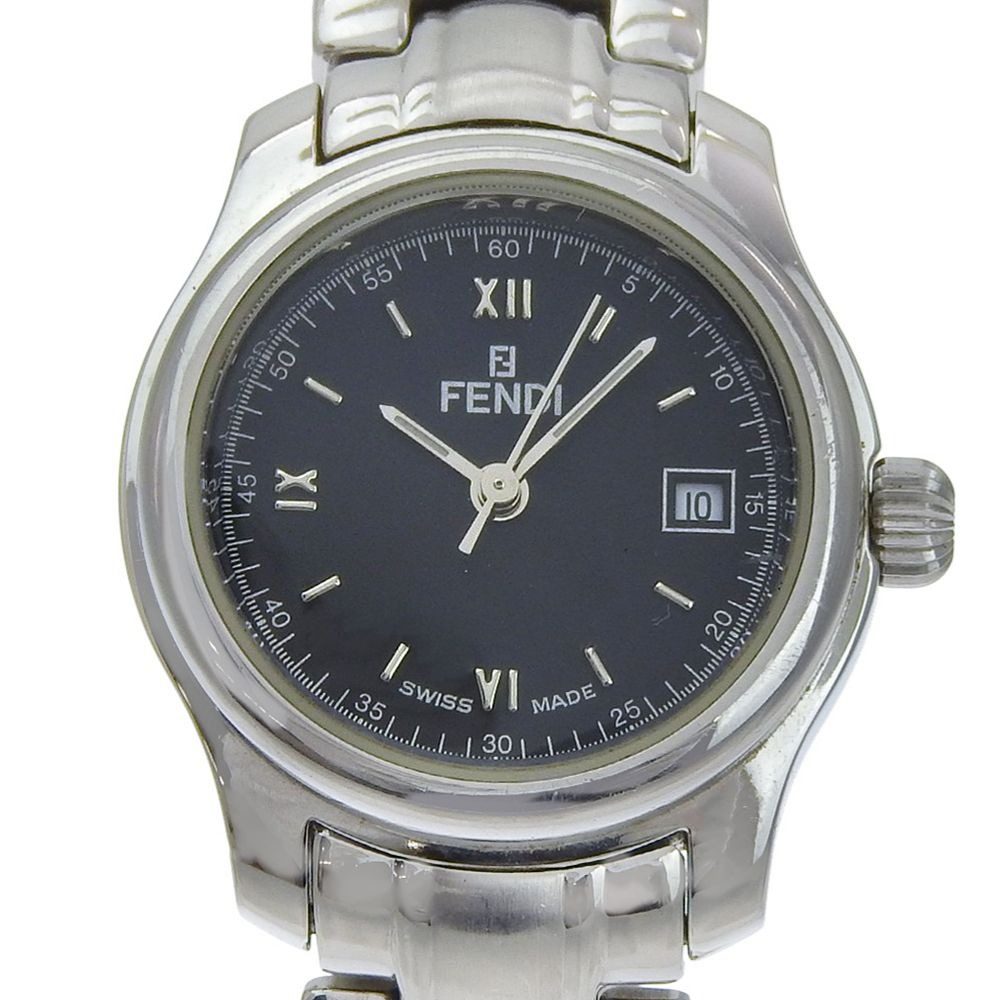 Fendi Orologi Stainless Steel Quartz Analog Display Black Dial Watch