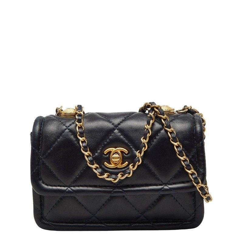 Chanel CC Logo Quilted Mini 2-Way Shoulder Bag Navy Lambskin