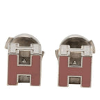 Hermes Cage de Ash Cube Earrings Silver Pink Metal Enamel