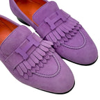 Hermes Royale Loafer Leather Shoes Suede Purple Moccasin Flat Hhardware — view 9