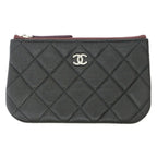 Chanel Classic Small Zip Pouch Black Silver