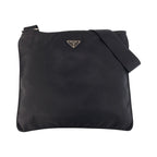 Prada Tessuto Triangle Logo Plate Black Silver Hardware Shoulder Bag Messenger
