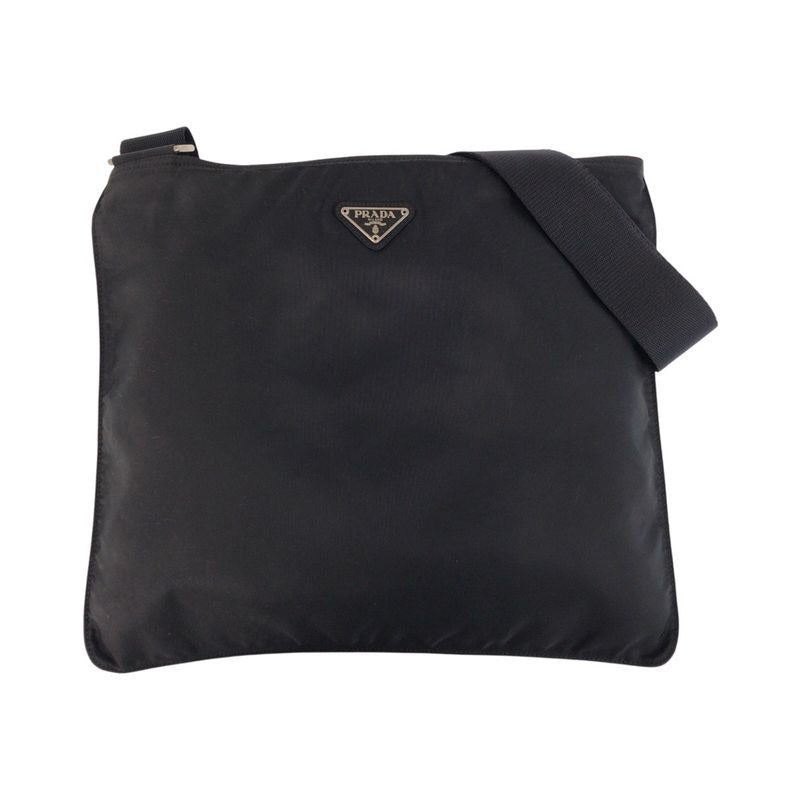 Prada Tessuto Triangle Logo Plate Black Silver Hardware Shoulder Bag Messenger