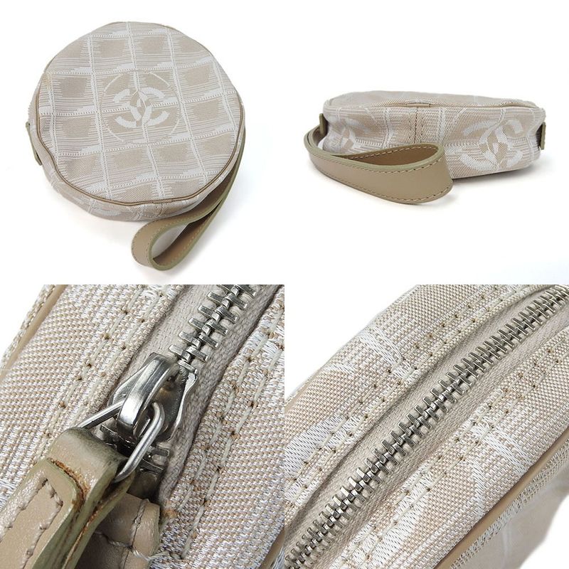 Chanel Pouch New Travel Line 7 th Beige Jacquard Nylon Round Small — view 3