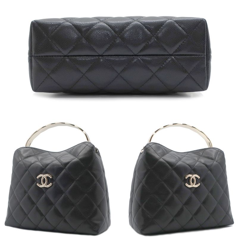 Chanel Top Handle 2-Way Bag Shoulder Black Gold Hardware Quilted — view 6