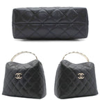 Chanel Top Handle 2-Way Bag Shoulder Black Gold Hardware Quilted — view 6