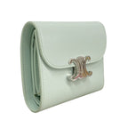 Celine Trifold Wallet Triomphe Leather Light Blue Silver — view 2