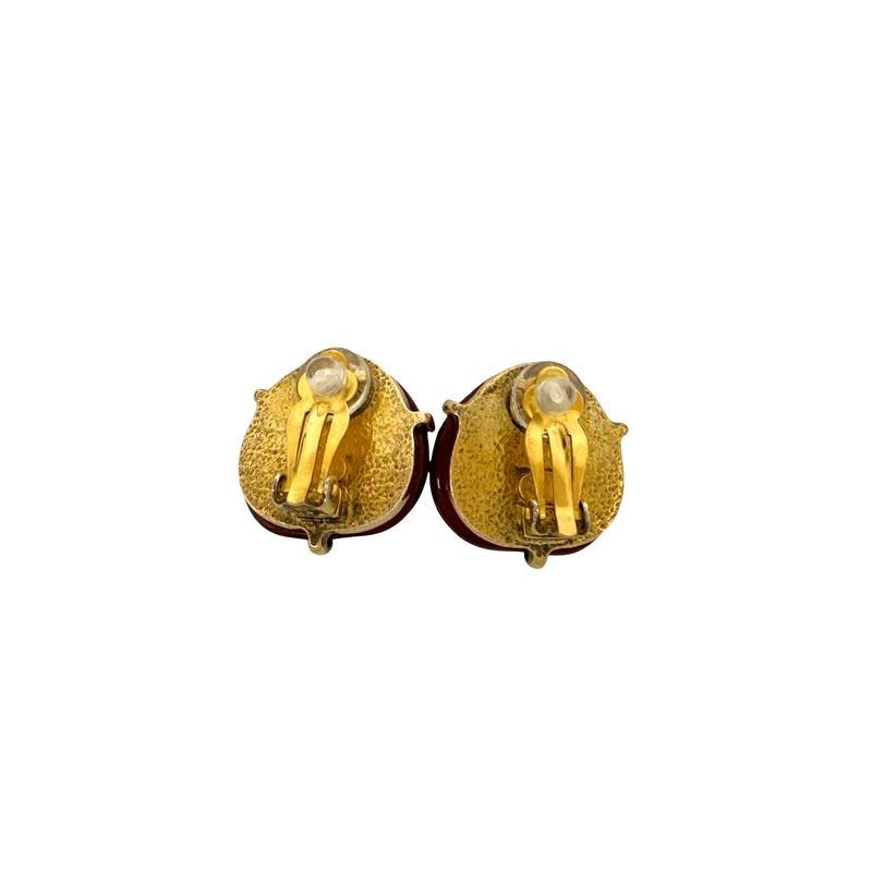 Chanel Coco Mark Motif GP Earrings Ear Cuff Accessory Gold Red 97A — view 7