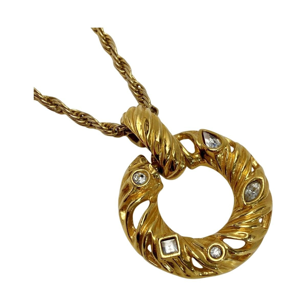Yves Saint Laurent Twisted Circle Necklace with Stone Gold Plated Vintage — view 2