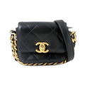 Chanel Mini Quilted Chain Shoulder Bag Leather Black Gold