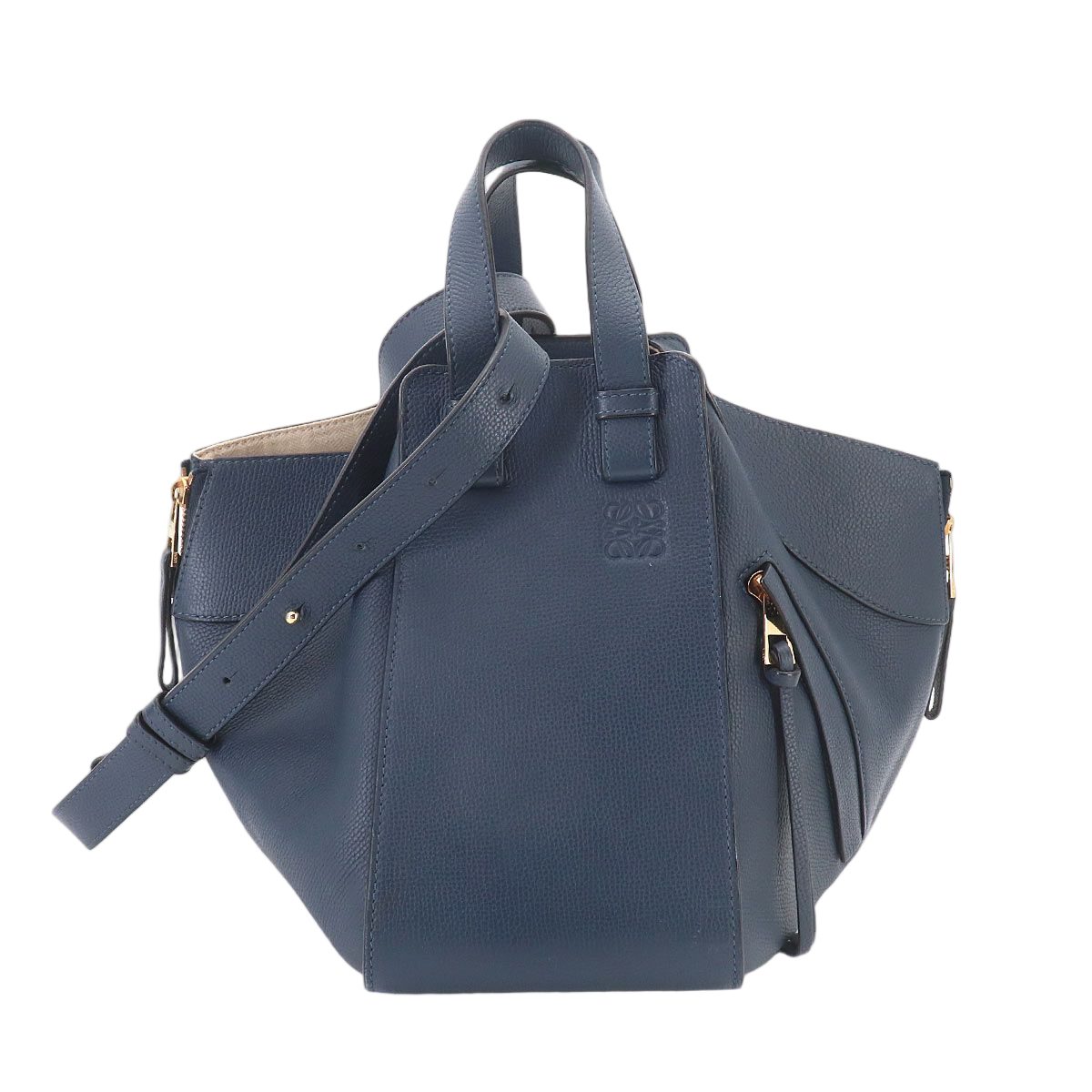 Loewe Hammock Small 2-Way Bag Leather Navy Gold