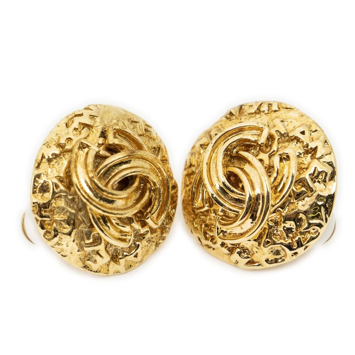 Chanel CC Logo Round Clip Type Earrings Gold Plated