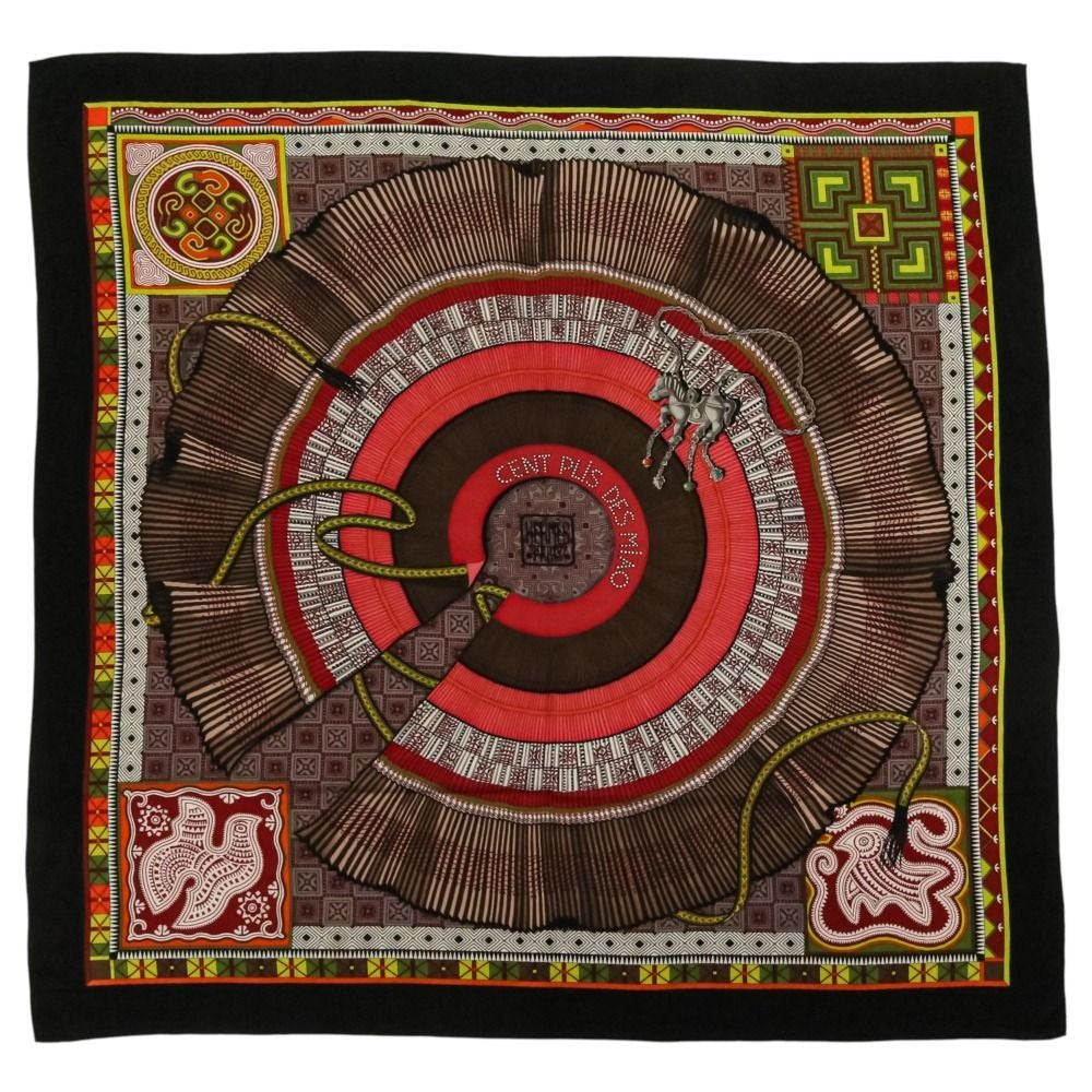 Hermes Cent Plis Des Miao Carre Geant 140 Cashier Large Shawl Black Red