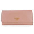 Prada Long Wallet 1 Mh132 Saffiano Leather Light Pink Gold Hardware Fold Simple