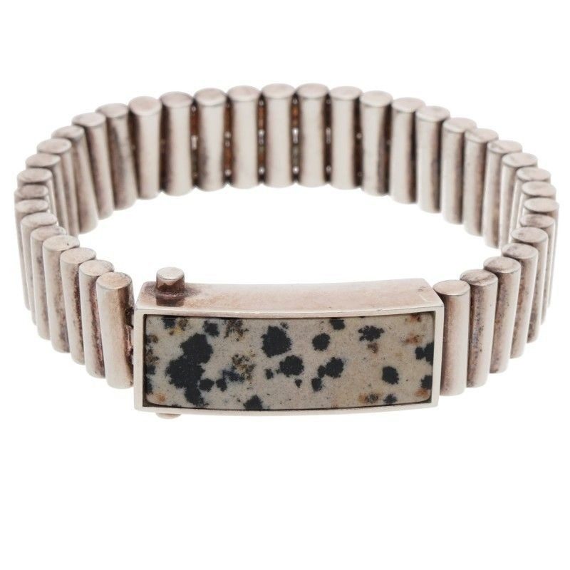 Bottega Veneta Dalmatian Stone Silver Bracelet XS