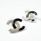 Chanel Earrings Silver Black Coco Mark Rhinestone — view 2