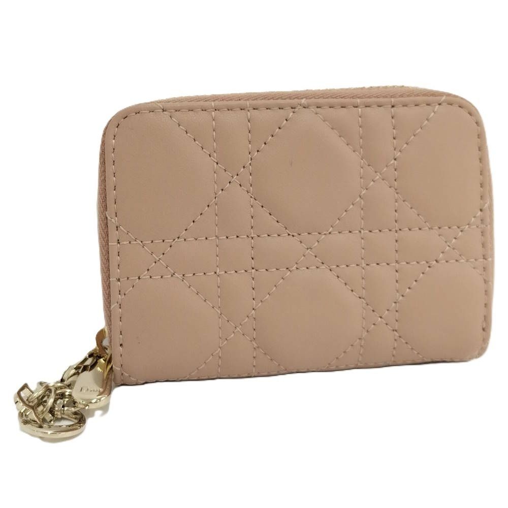Dior Lady Mini Wallet Cannage Beige Pink