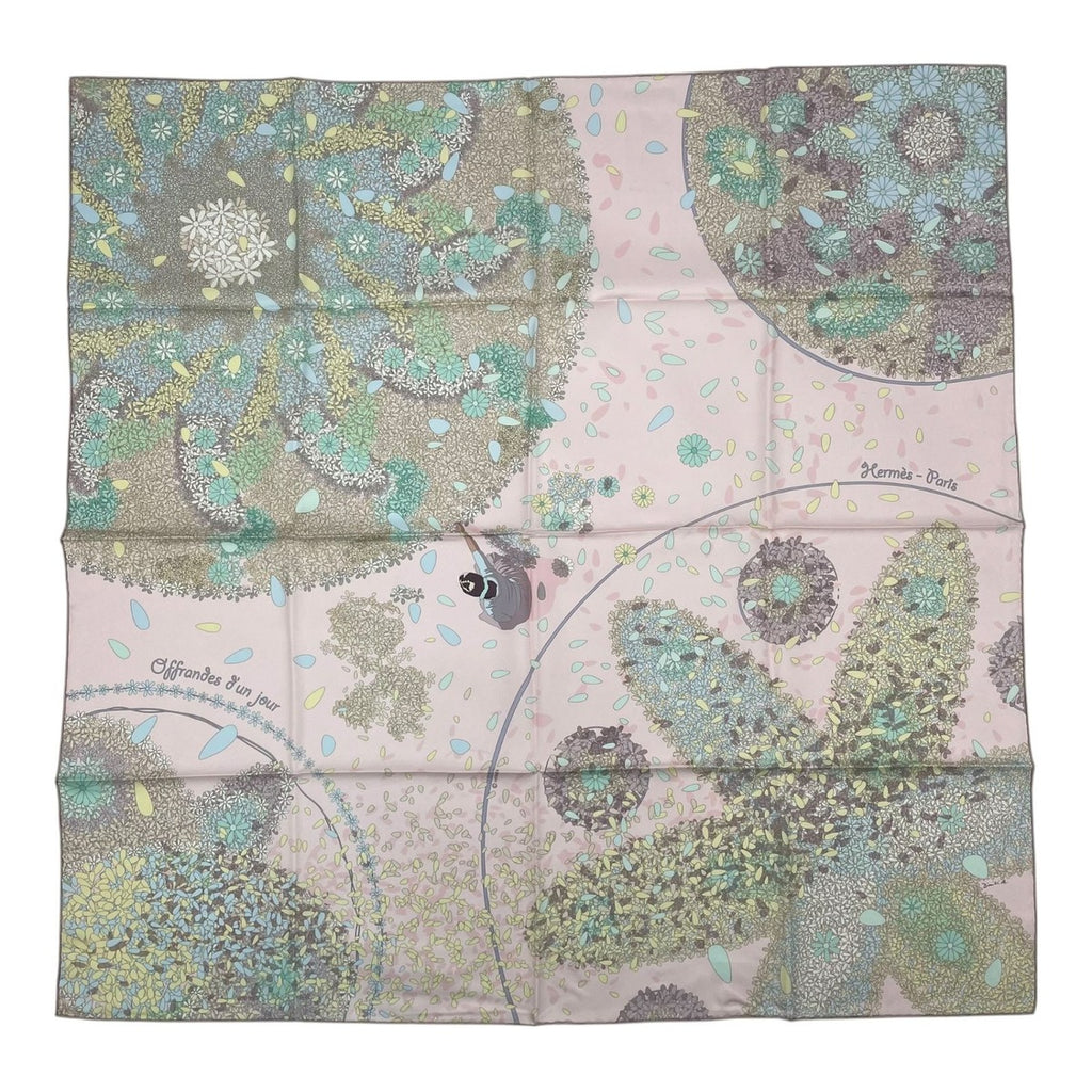Hermes Scarf Carre 90 100% Silk Offrandes Dun Jour Flower Offering Pink Box — view 2