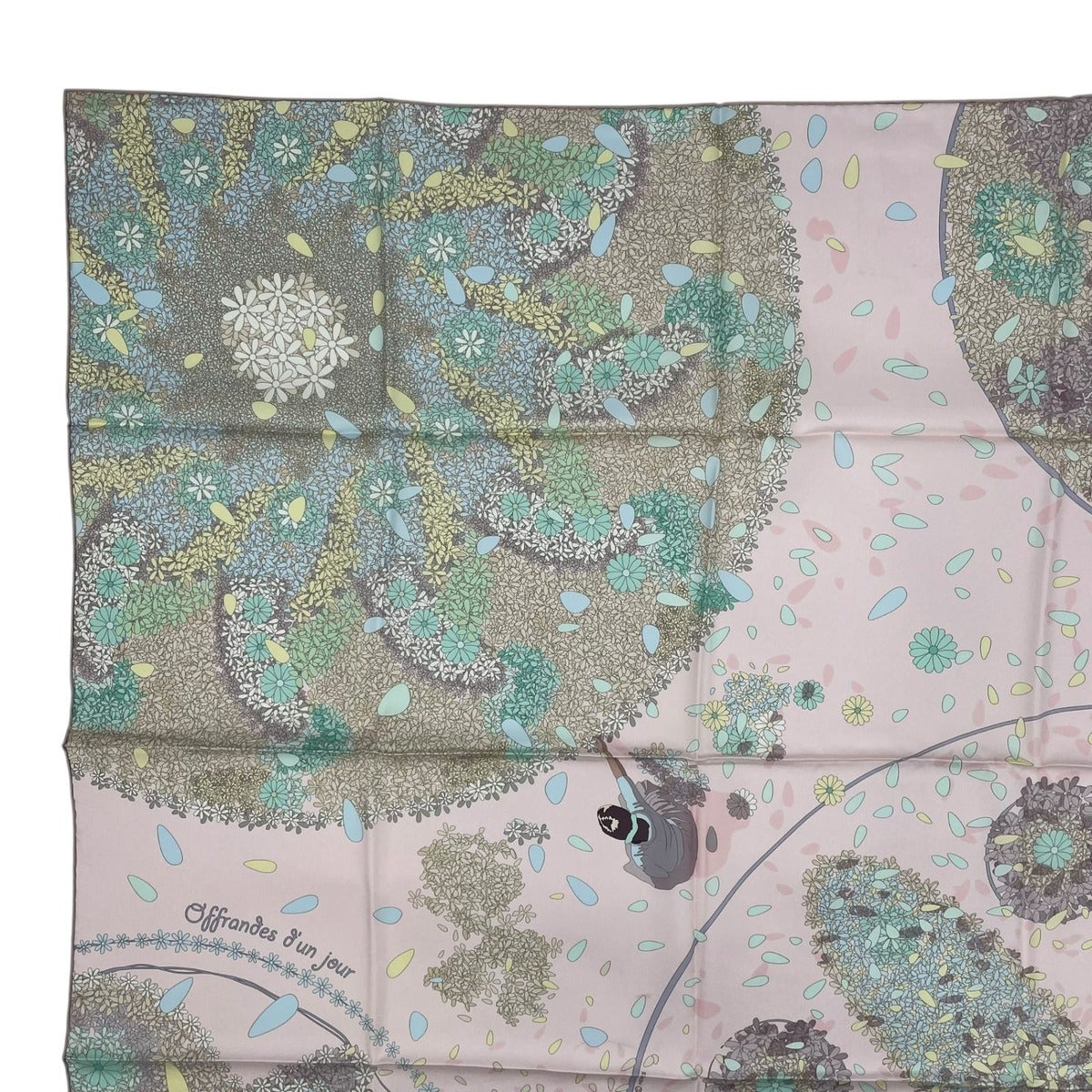 Hermes Scarf Carre 90 100% Silk Offrandes Dun Jour Flower Offering Pink Box — view 3