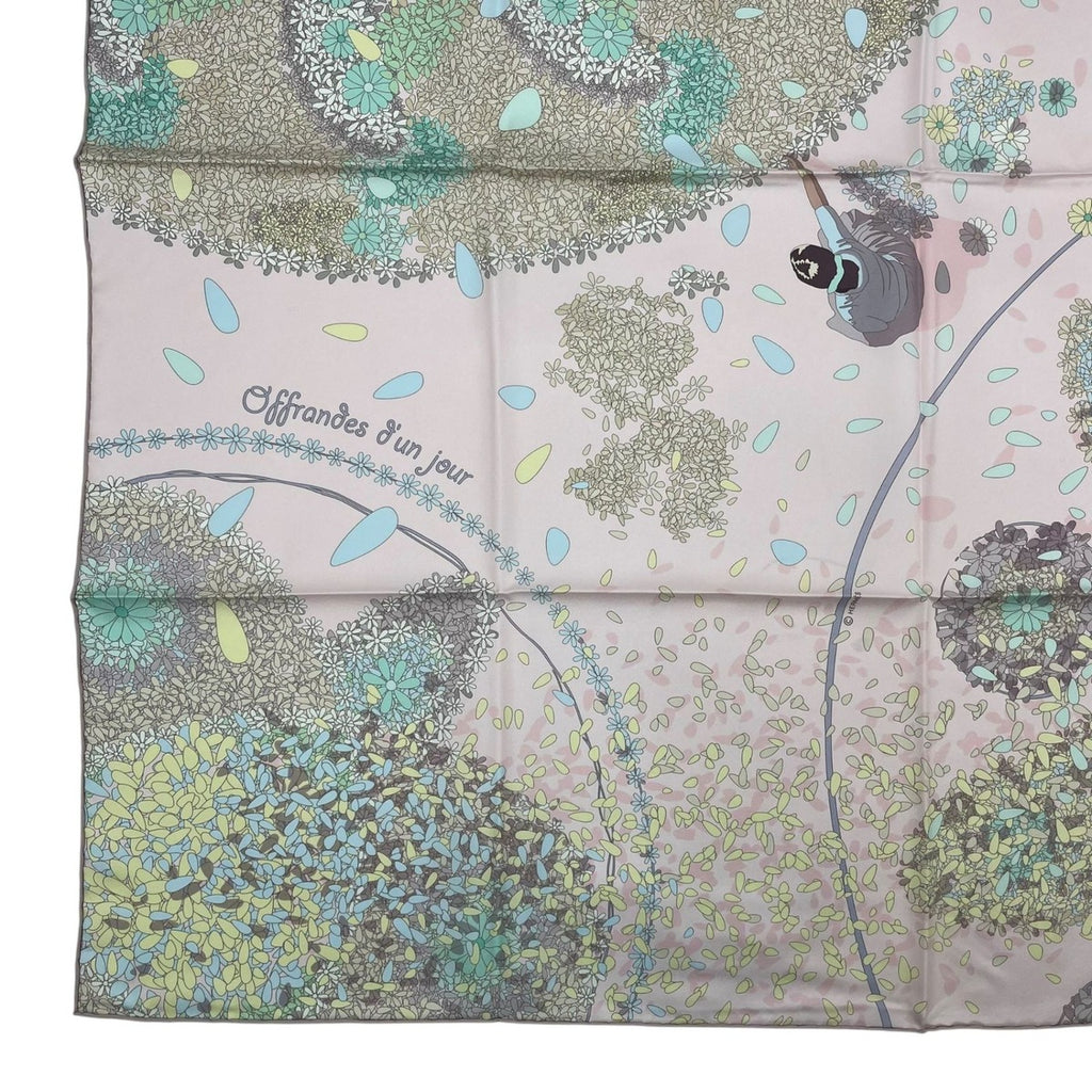 Hermes Scarf Carre 90 100% Silk Offrandes Dun Jour Flower Offering Pink Box — view 5