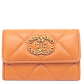 Chanel Card Case Quilted Holder Lambskin Orange Gold Hardware Coco Mark