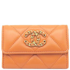 Chanel Card Case Quilted Holder Lambskin Orange Gold Hardware Coco Mark