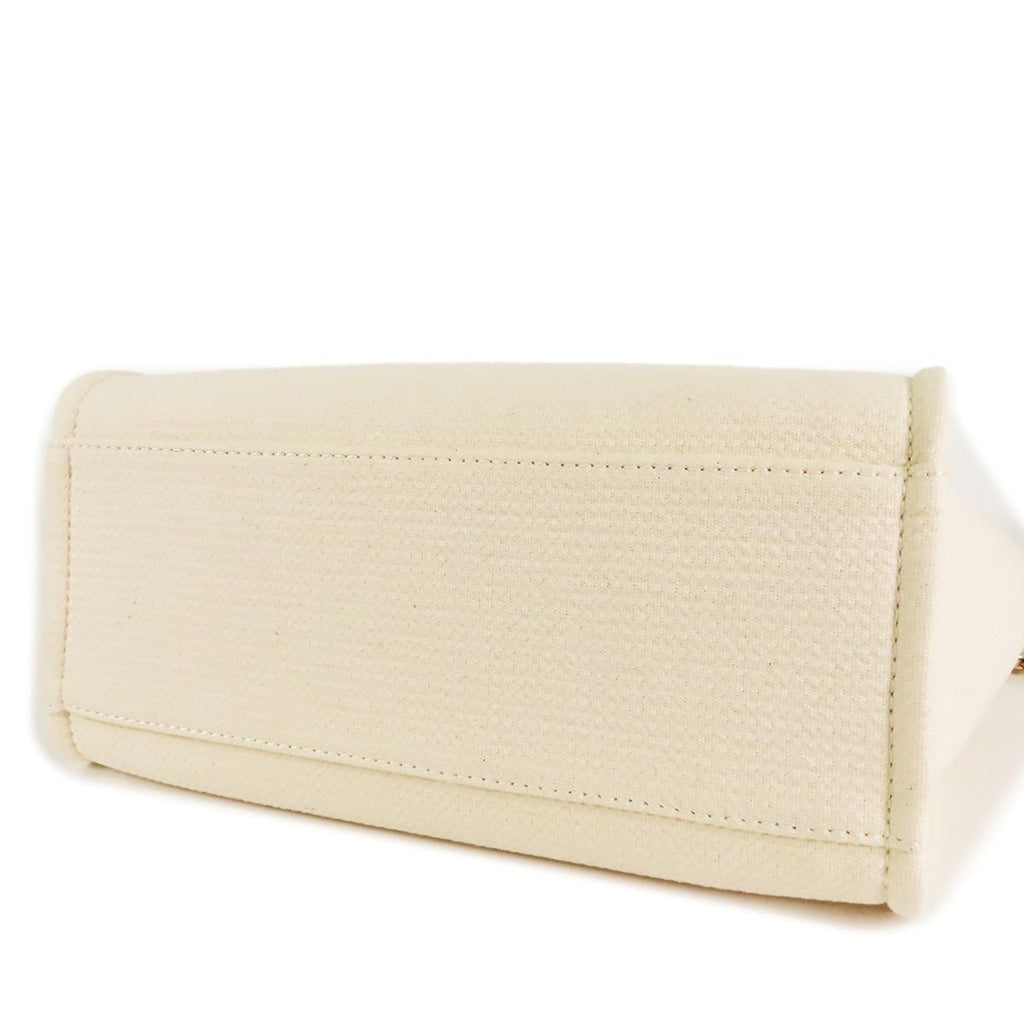 Chanel Deauville Small Ivory Gold Canvas Leather 2-Way Shoulder Bag — view 3