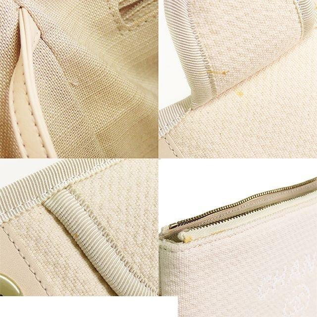 Chanel Deauville Small Ivory Gold Canvas Leather 2-Way Shoulder Bag — view 8