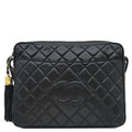 Chanel Shoulder Bag Quilted Lambskin Black Gold Fringe 25