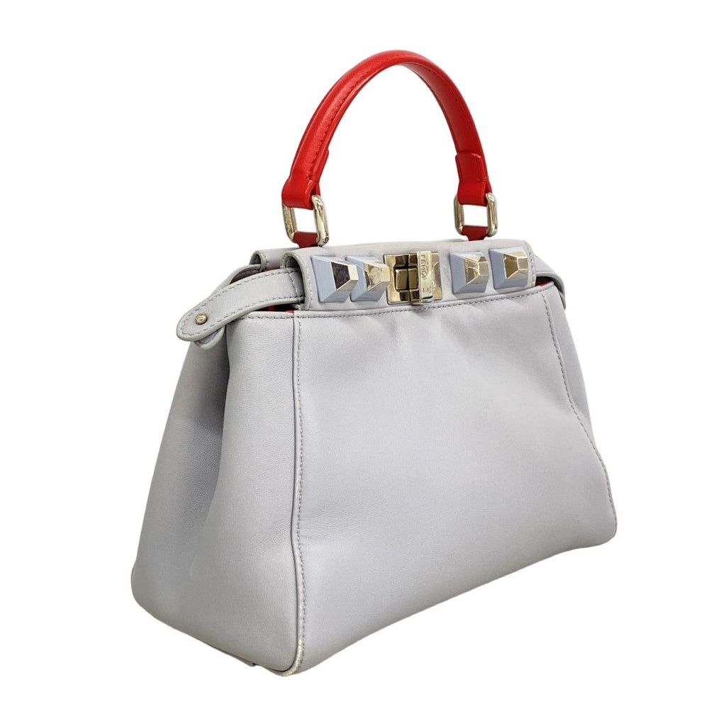 Fendi Handbag Peekaboo Leather Blue Gray Silver — view 2