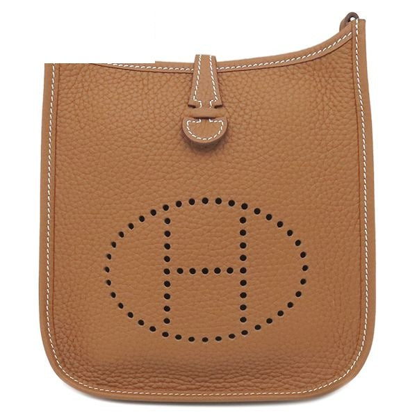 Hermes Shoulder Bag Evelyne TPM 16 Long Taurillon Clemence Gold Silver Brown
