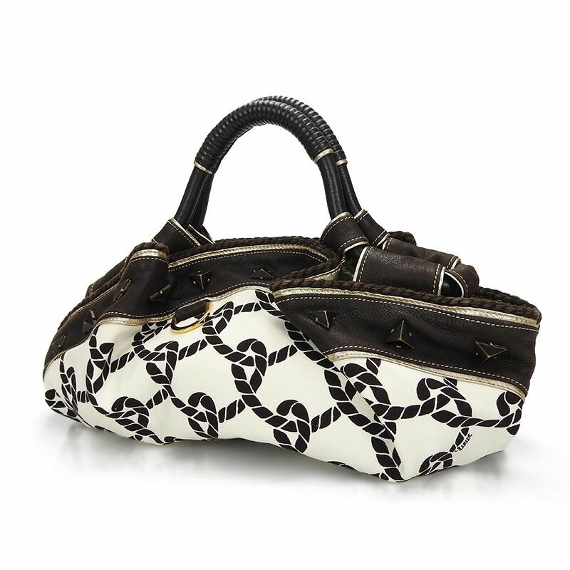 Loewe Handbag Nappa Ire Anagram Rope Leather Canvas Dark Brown Creamish — view 4