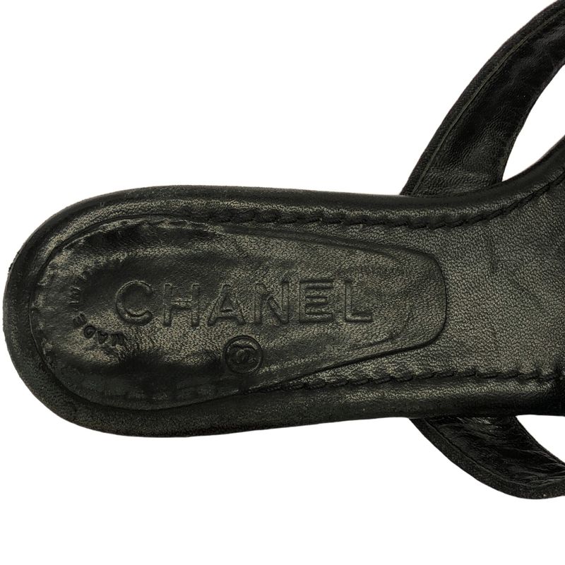 Chanel Camellia Strap Leather Sandals Black — view 5