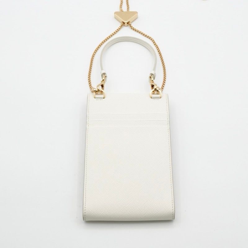 Prada Mobile Smartphone Accessories White Gold Saffiano Mini Bag Triangle Logo