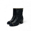 Chanel Short Boots Shoes Leather Fabric Black Gold CC Logo Chain