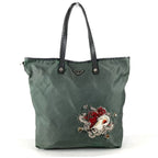 Prada Tote Triangle Logo Leather Nylon Gray