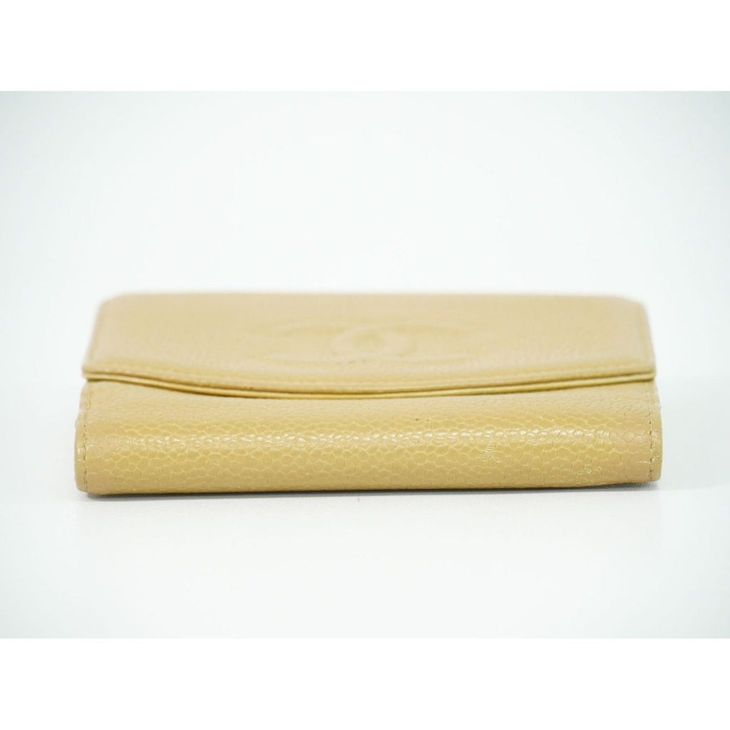 Chanel CC Logo Bifold Wallet Compact Caviar Leather Beige — view 3