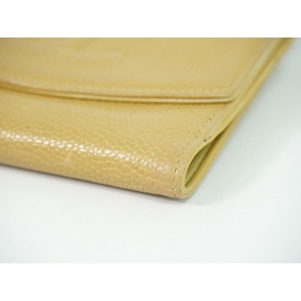 Chanel CC Logo Bifold Wallet Compact Caviar Leather Beige — view 6