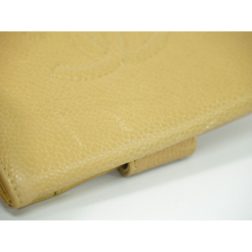 Chanel CC Logo Bifold Wallet Compact Caviar Leather Beige — view 7