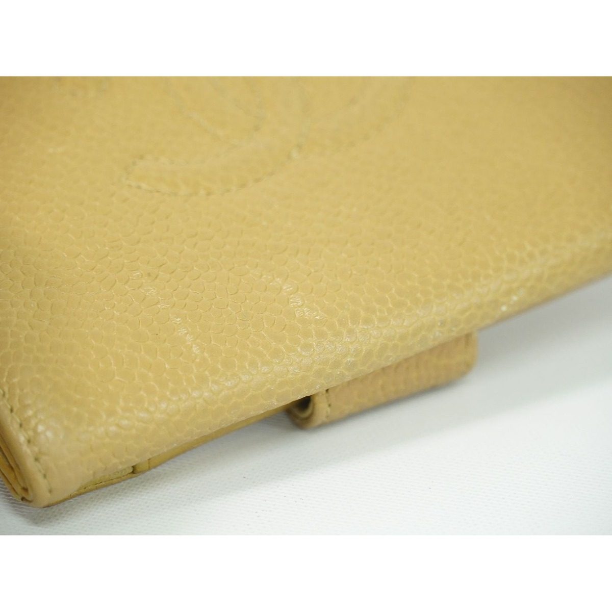 Chanel CC Logo Bifold Wallet Compact Caviar Leather Beige — view 7