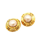 Chanel Earrings Vintage CC Logo Gold Plated Faux Pearl — view 2
