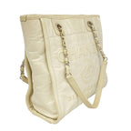 Chanel Chain Tote Deauville Leather Ivory Silver — view 2