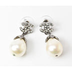 Chanel Pearl Motif Coco Rhinestone Silver