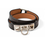 Hermes Bangle Bracelet Rival Doubletour Black Silver XS Size — view 2