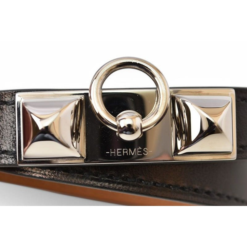 Hermes Bangle Bracelet Rival Doubletour Black Silver XS Size — view 7