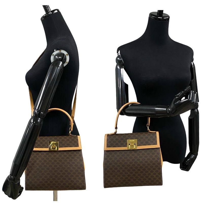 Celine Macadam Blason Triomphe Pattern Logo Ring Hardware Leather 2-Way