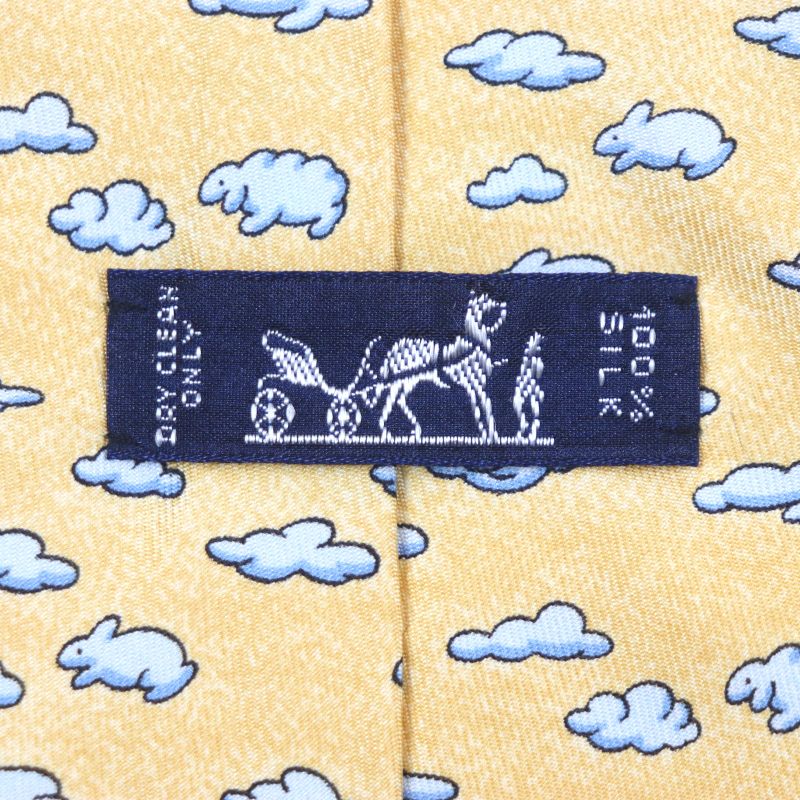 Hermes 100% Silk Clouds Animal All Over Pattern Necktie Orange Blue — view 5