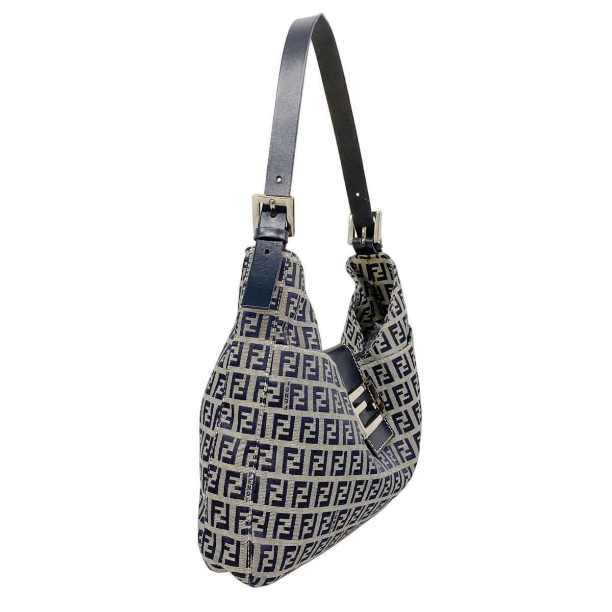 Fendi Shoulder Bag Zucchino Nylon Canvas Navy Silver — view 2